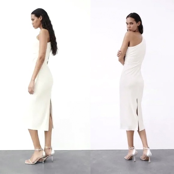 NWT Zara Women’s‎ White Asymmetrical Midi Dress Size M - Picture 3 of 4